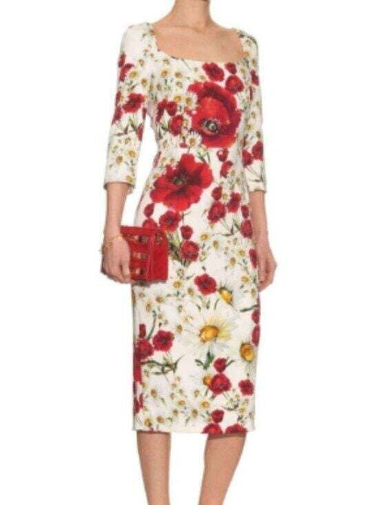 Dolce & Gabbana Dresses & Skirts - Dolce & Gabbana Open-Neck Poppy & Daisy Cady Sheath Dress IT 46/US 10/12